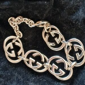 NEW-Gucci BRITT- Logo Interlocking .925 silver chain w/ 5 GG  Bracelet AUTHENTIC
